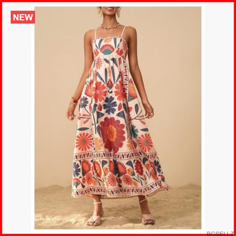 Polyester Spaghetti Strap Shirred Back Tropical M… - image 5